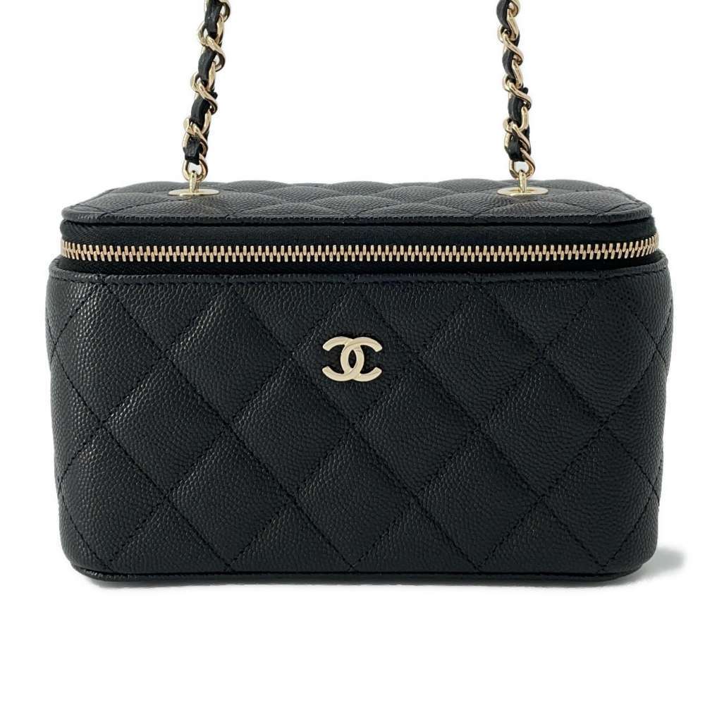 CHANEL Chain Bag Vanity Case Cocomark Caviar Skin Black
